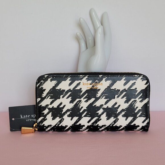 KATE SPADE Morgan Painterly Houndstooth Zip-Around Wallet- Black Multi⭐ - Picture 6 of 16